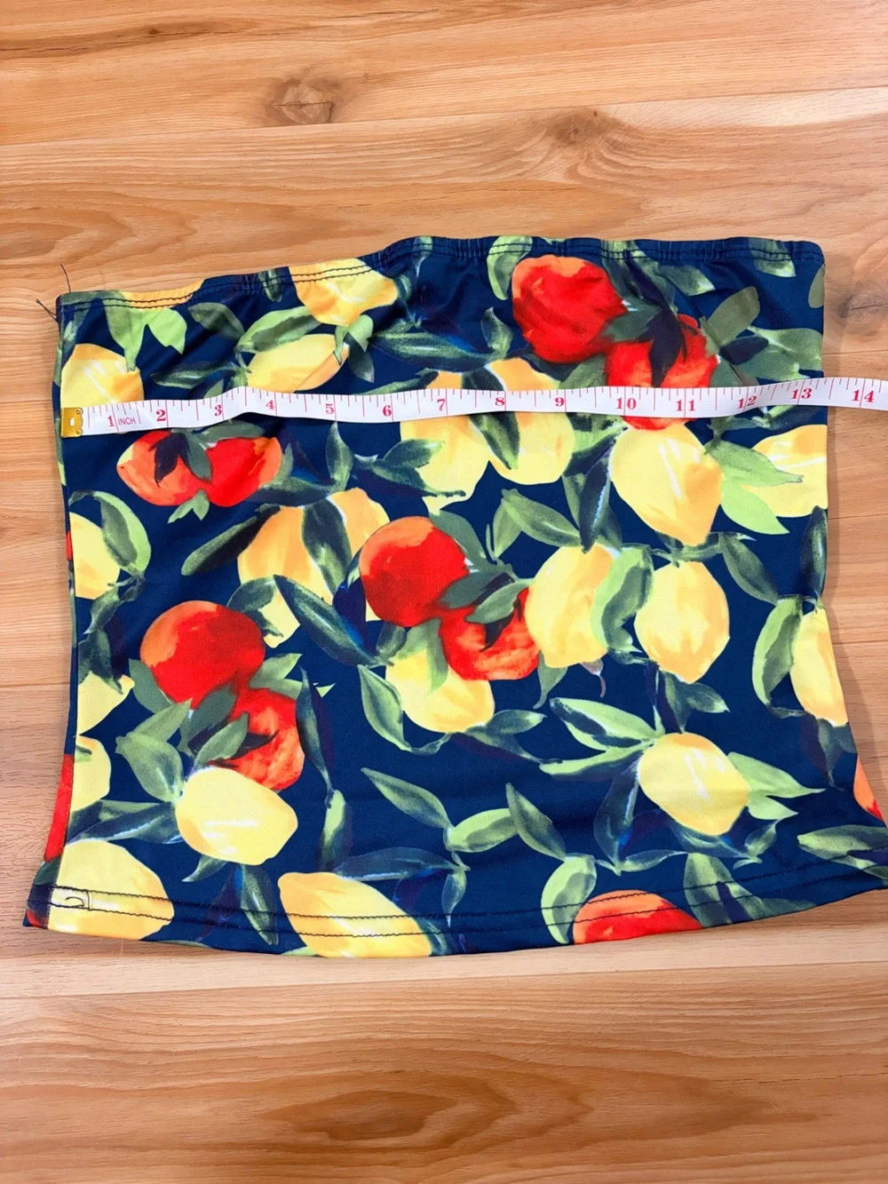 Women’s Navy Fruit-Print Bandeau Swim Top - Yellow & Red